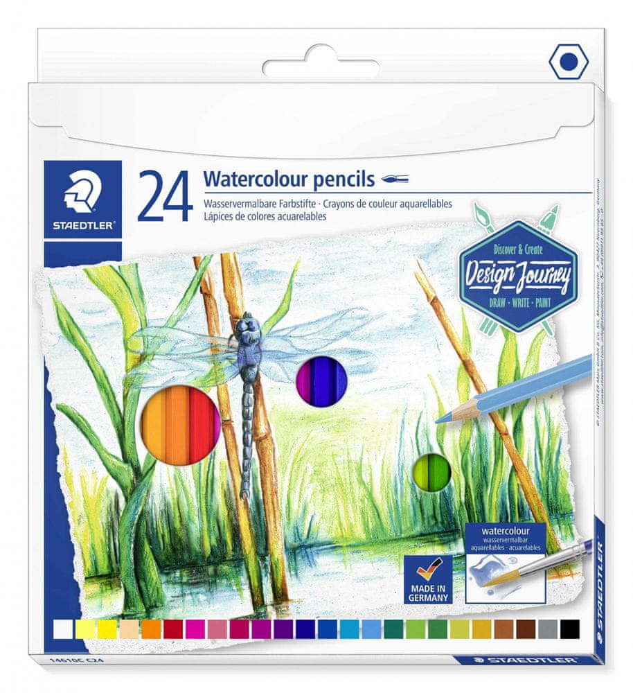 Staedtler Akvarelové pastelky Design Journey, 24 farieb, sada, šesťhranné